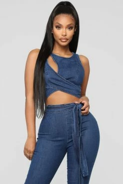 Fashion Nova Cut Out The Haters Denim Jumpsuit - Dark Wash