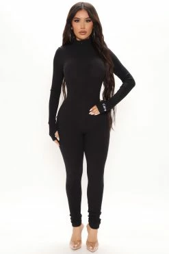 Fashion Nova Jumpsuits I Don't Care Rib Jumpsuit - Black