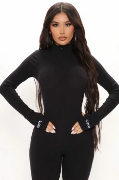 Fashion Nova Jumpsuits I Don't Care Rib Jumpsuit - Black