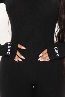 Fashion Nova Jumpsuits I Don't Care Rib Jumpsuit - Black