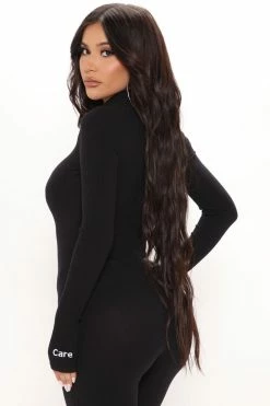 Fashion Nova Jumpsuits I Don't Care Rib Jumpsuit - Black