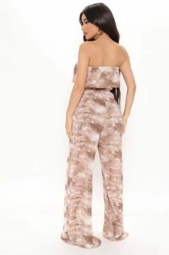 Fashion Nova Wide Leg Jumpsuits Go With The Flow Tie Dye Jumpsuit - Mocha