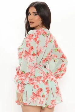 Fashion Nova Rompers Kimberly Floral Romper - Mint
