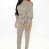 Fashion Nova Pro Lounger Ruched Ribbed Jumpsuit - Mocha