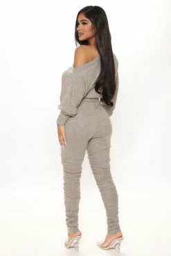 Fashion Nova Pro Lounger Ruched Ribbed Jumpsuit - Mocha