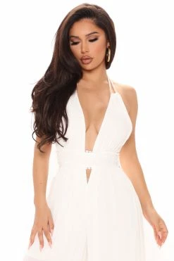 Fashion Nova Call Me Later Wide Leg Jumpsuit - White