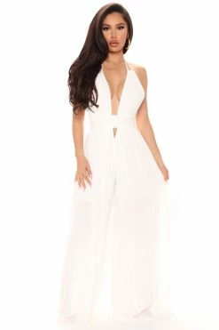 Fashion Nova Call Me Later Wide Leg Jumpsuit - White
