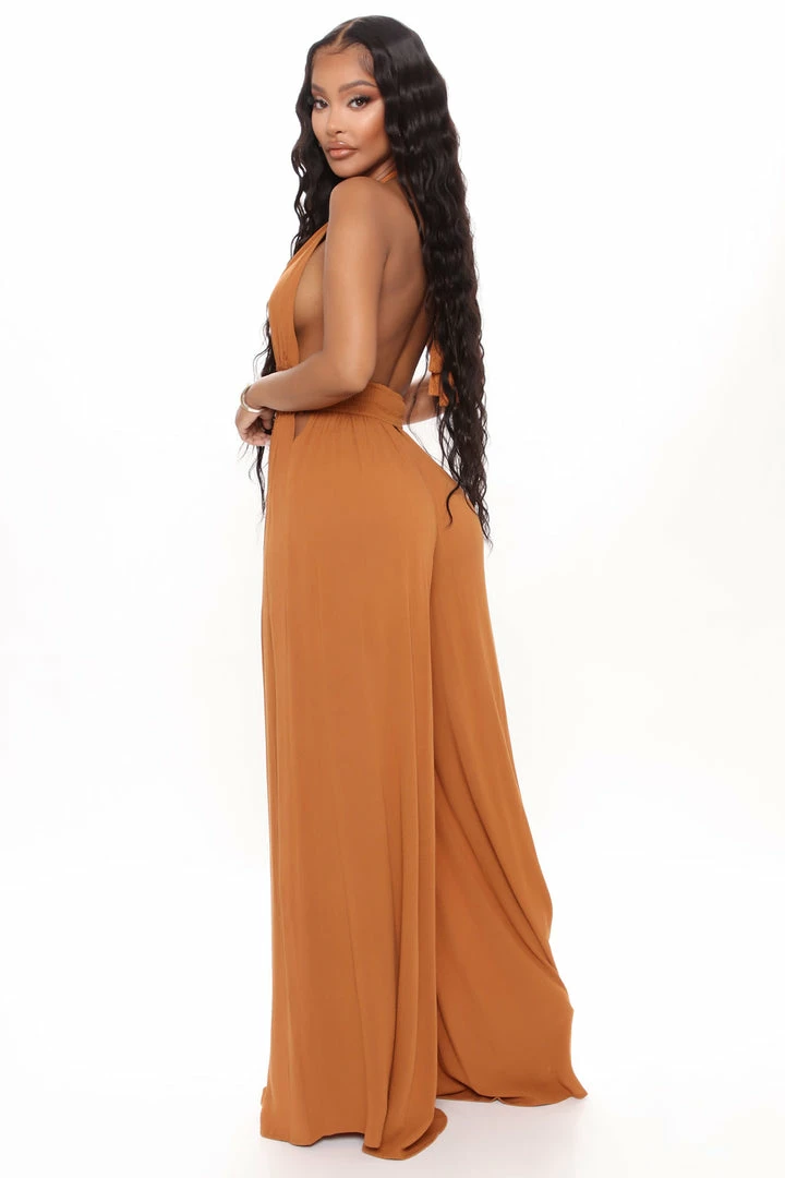 Fashion Nova Jumpsuits Call Me Later Wide Leg Jumpsuit - Rust