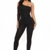 Fashion Nova Nova Season One Shoulder Jumpsuit - Black Jumpsuits