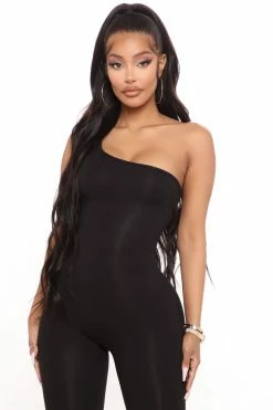 Fashion Nova Nova Season One Shoulder Jumpsuit - Black Jumpsuits