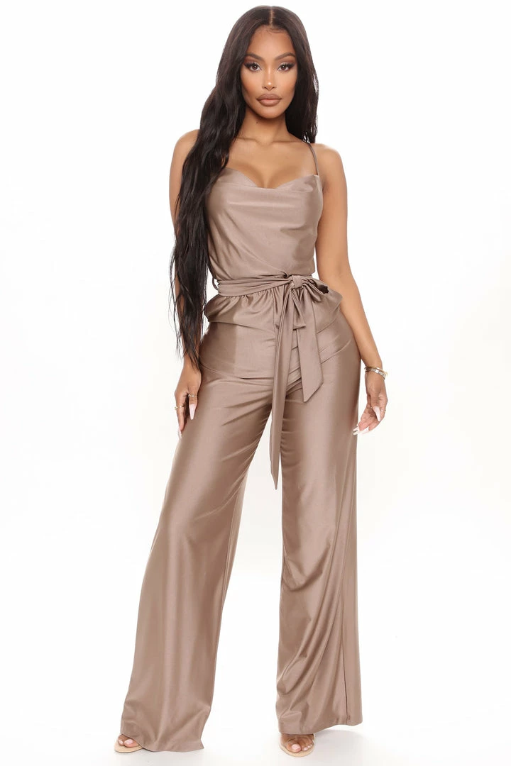 Fashion Nova Jennie Sleeveless Jumpsuit - Mocha Wide Leg Jumpsuits