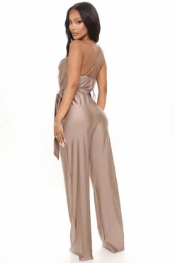 Fashion Nova Jennie Sleeveless Jumpsuit - Mocha Wide Leg Jumpsuits