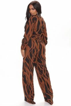 Fashion Nova Feel Good Zebra Jumpsuit - Brown/combo