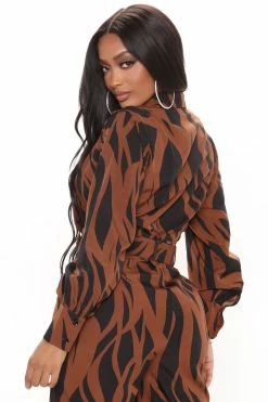 Fashion Nova Feel Good Zebra Jumpsuit - Brown/combo
