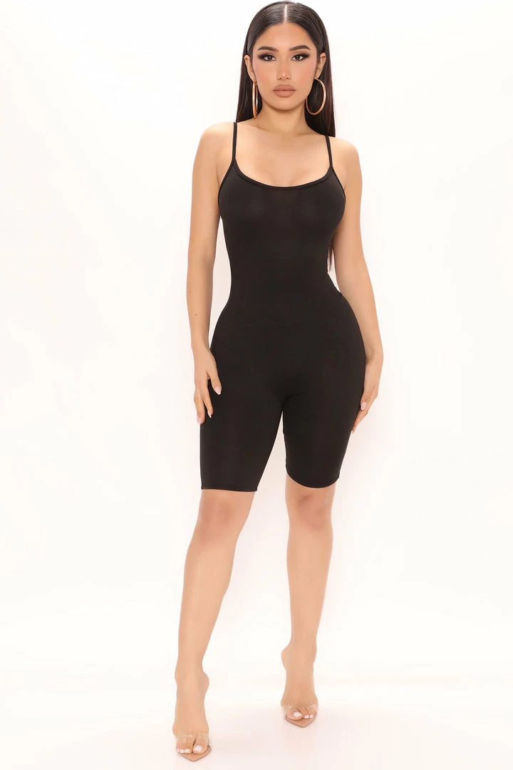 Fashion Nova Nova Season Biker Short Romper - Black Rompers