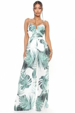 Fashion Nova Jumpsuits Barbados Babe Jumpsuit - Green/combo