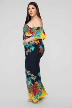 Fashion Nova Mia Tropical Jumpsuit - Navy