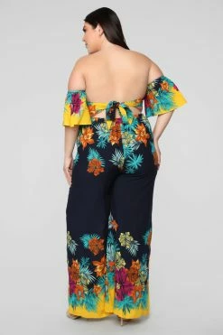 Fashion Nova Mia Tropical Jumpsuit - Navy