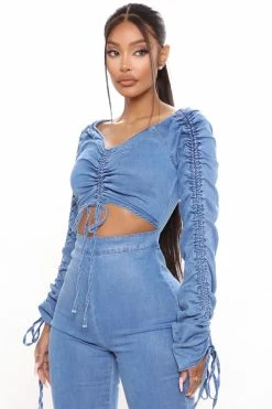 Fashion Nova Spill The Tea Denim Jumpsuit - Medium Wash