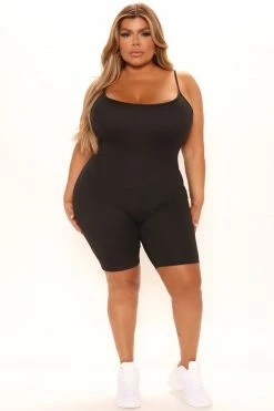 Fashion Nova Nova Season Biker Short Romper - Black Rompers