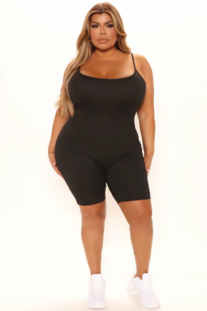 Fashion Nova Nova Season Biker Short Romper - Black Rompers