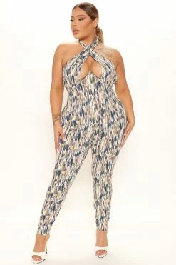 Fashion Nova Vivienne Jumpsuit - Taupe/combo Jumpsuits