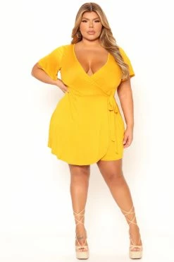Fashion Nova Rompers Rhonda Wrap Romper - Mustard