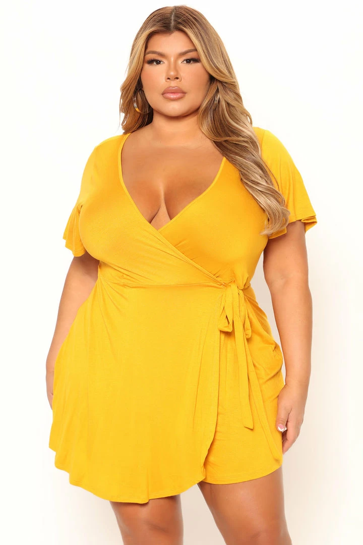 Fashion Nova Rompers Rhonda Wrap Romper - Mustard