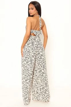 Fashion Nova Wide Leg Jumpsuits Beach Vibes Printed Jumpsuit - Cream