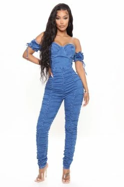 Fashion Nova Graceland Denim Jumpsuit - Medium Blue Wash