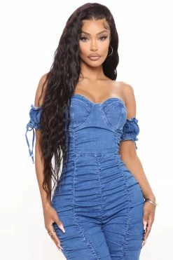 Fashion Nova Graceland Denim Jumpsuit - Medium Blue Wash