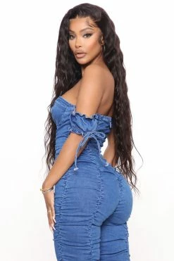 Fashion Nova Graceland Denim Jumpsuit - Medium Blue Wash