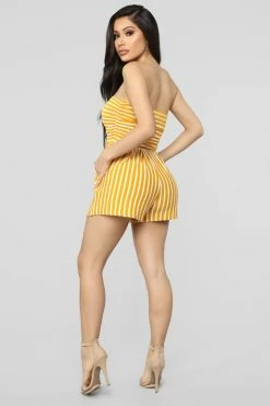 Fashion Nova Rompers Anchors Up Striped Romper - Mustard/White