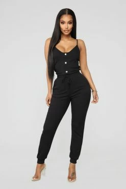 Fashion Nova Jumpsuits I'm Into Convenience Jogger Jumpsuit - Black