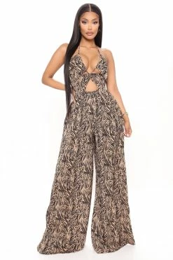 Fashion Nova Animal Behavior Sleeveless Jumpsuit - Black/Brown