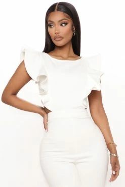 Fashion Nova Janis Denim Jumpsuit - White