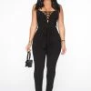 Fashion Nova Restless Nights Ruched Jumpsuit - Black