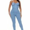 Fashion Nova Jumpsuits Little Sweetheart Denim Jumpsuit - Medium Wash