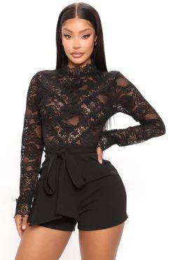 Fashion Nova Lillian Lace Romper - Black