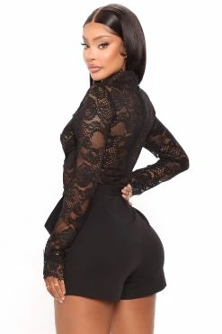 Fashion Nova Lillian Lace Romper - Black