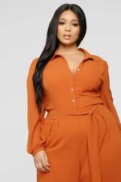 Fashion Nova Like Me Better Jumpsuit - Cognac