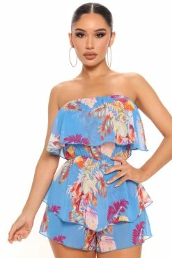 Fashion Nova Rompers Wanderlust Tropical Romper - Blue/combo