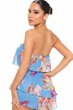Fashion Nova Rompers Wanderlust Tropical Romper - Blue/combo