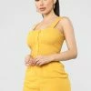 Fashion Nova Shelley Smocked Romper - Mustard Rompers
