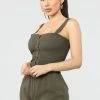 Fashion Nova Shelley Smocked Romper - Olive Rompers