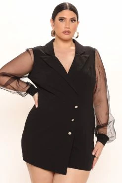 Fashion Nova Always On Time Blazer Romper - Black Rompers
