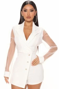 Fashion Nova Rompers Always On Time Blazer Romper - White