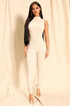 Fashion Nova Amber Snatched Jumpsuit - Cream Jumpsuits
