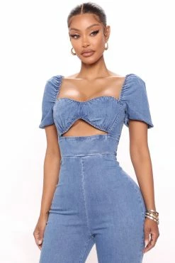 Fashion Nova Denim Sweetie Jumpsuit - Denim