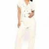Fashion Nova Wide Leg Jumpsuits Weekend Adventure Utility Jumpsuit - Oatmeal